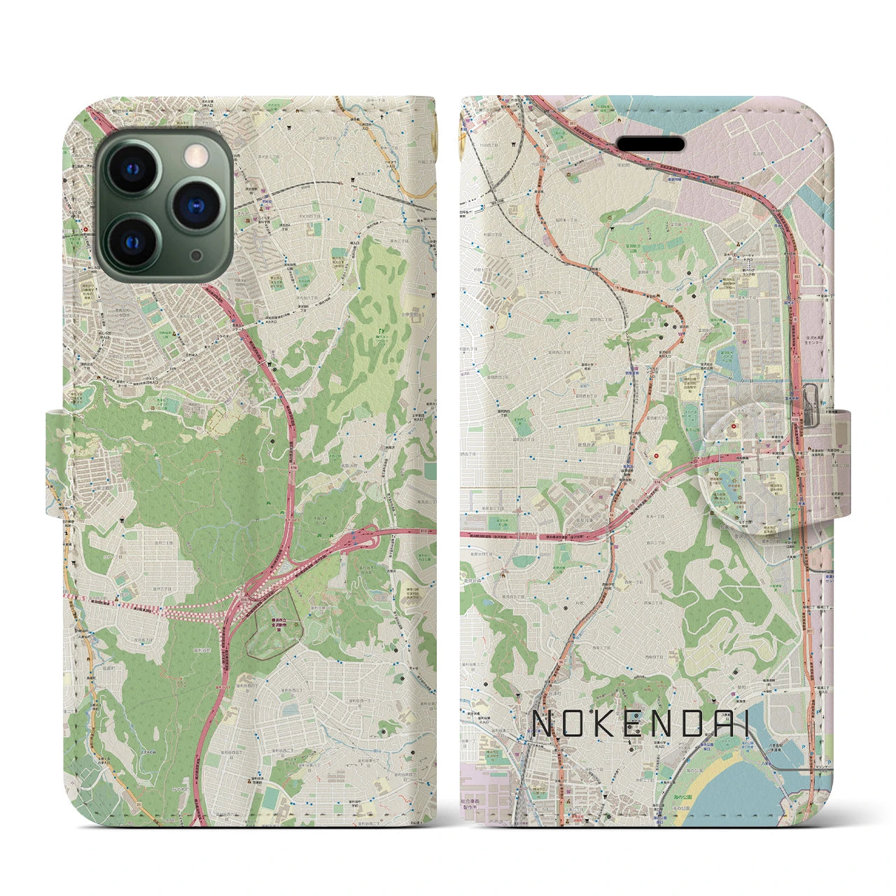 【能見台(神奈川県)】地図柄iPhoneケース(手帳タイプ)ナチュラル・iPhone 11 Pro 用