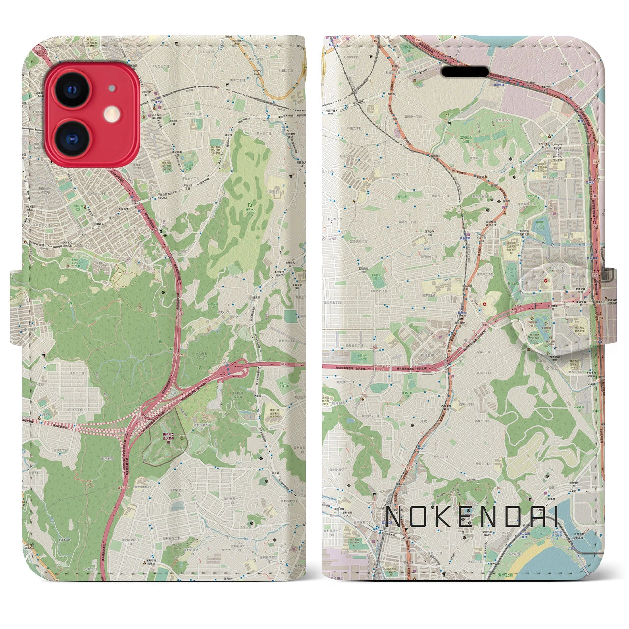 【能見台(神奈川県)】地図柄iPhoneケース(手帳タイプ)ナチュラル・iPhone 11 用