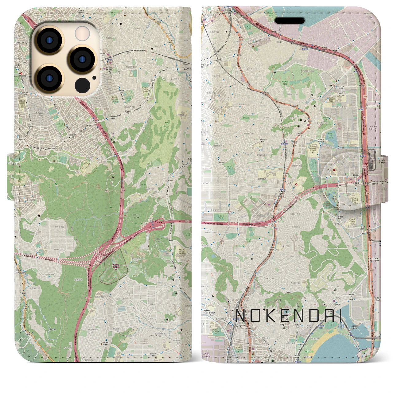 【能見台(神奈川県)】地図柄iPhoneケース(手帳タイプ)ナチュラル・iPhone 12 Pro Max 用