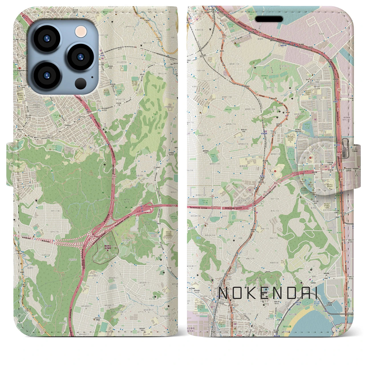 【能見台(神奈川県)】地図柄iPhoneケース(手帳タイプ)ナチュラル・iPhone 13 Pro Max 用