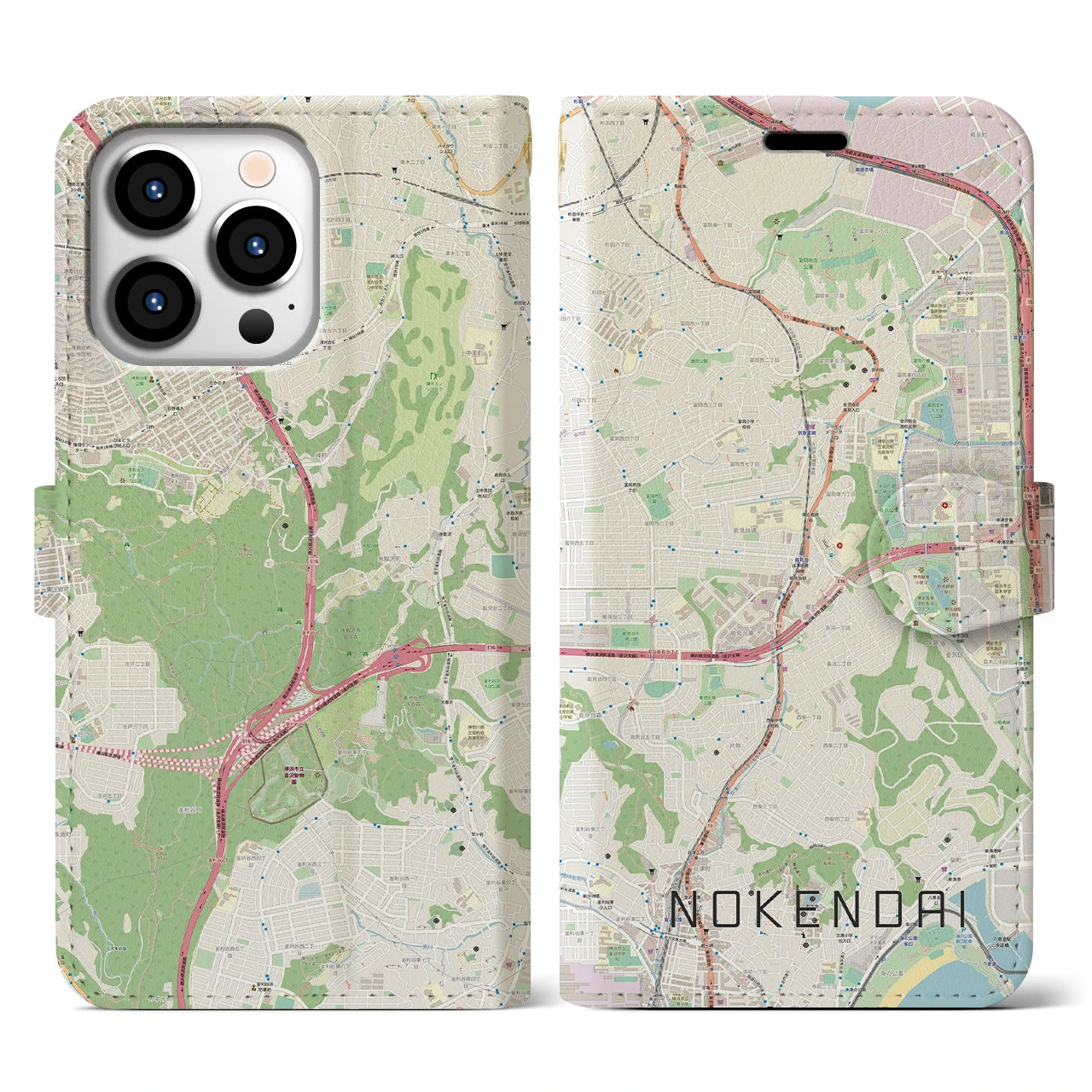 【能見台(神奈川県)】地図柄iPhoneケース(手帳タイプ)ナチュラル・iPhone 13 Pro 用