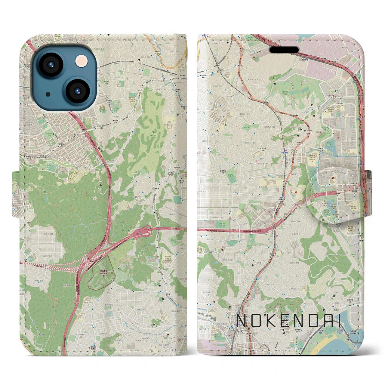 【能見台(神奈川県)】地図柄iPhoneケース(手帳タイプ)ナチュラル・iPhone 13 用