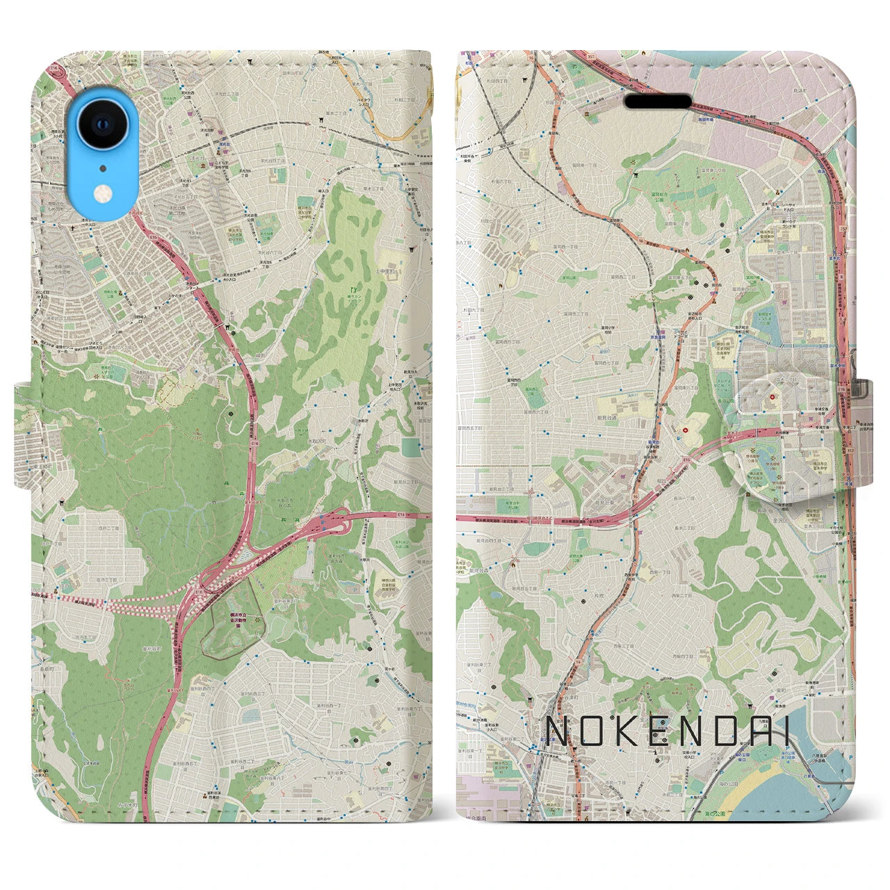 【能見台(神奈川県)】地図柄iPhoneケース(手帳タイプ)ナチュラル・iPhone XR 用
