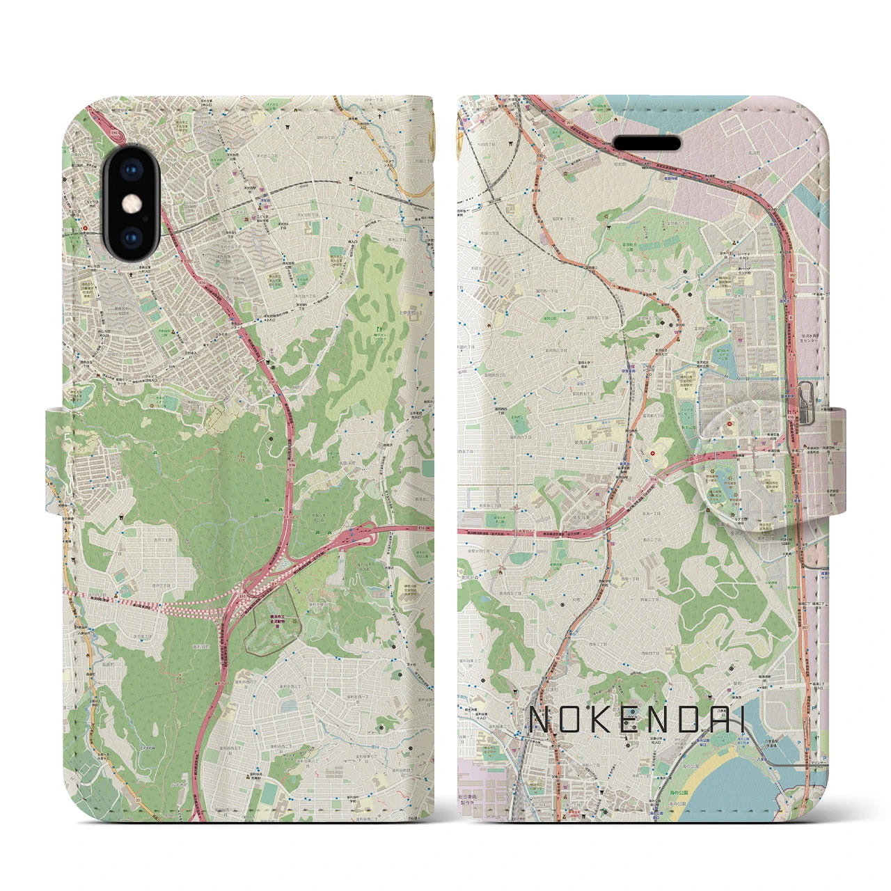 【能見台(神奈川県)】地図柄iPhoneケース(手帳タイプ)ナチュラル・iPhone XS / X 用