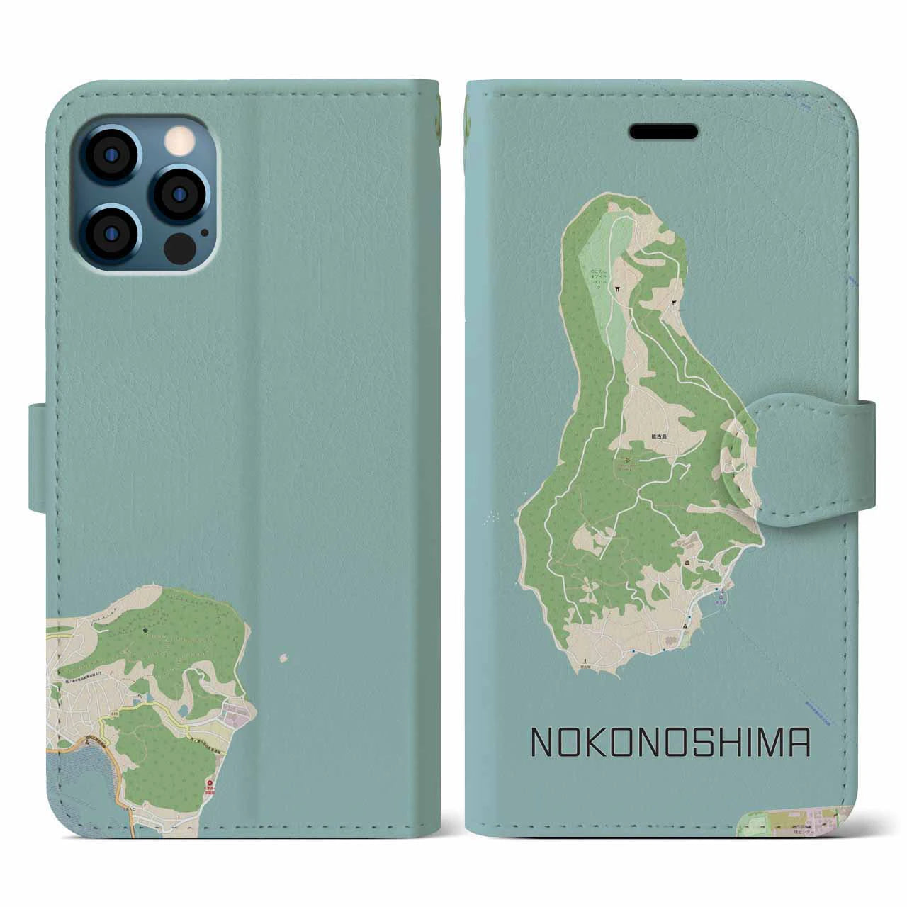 【能古島(福岡県)】地図柄iPhoneケース(手帳タイプ)ナチュラル・iPhone 12 / 12 Pro 用