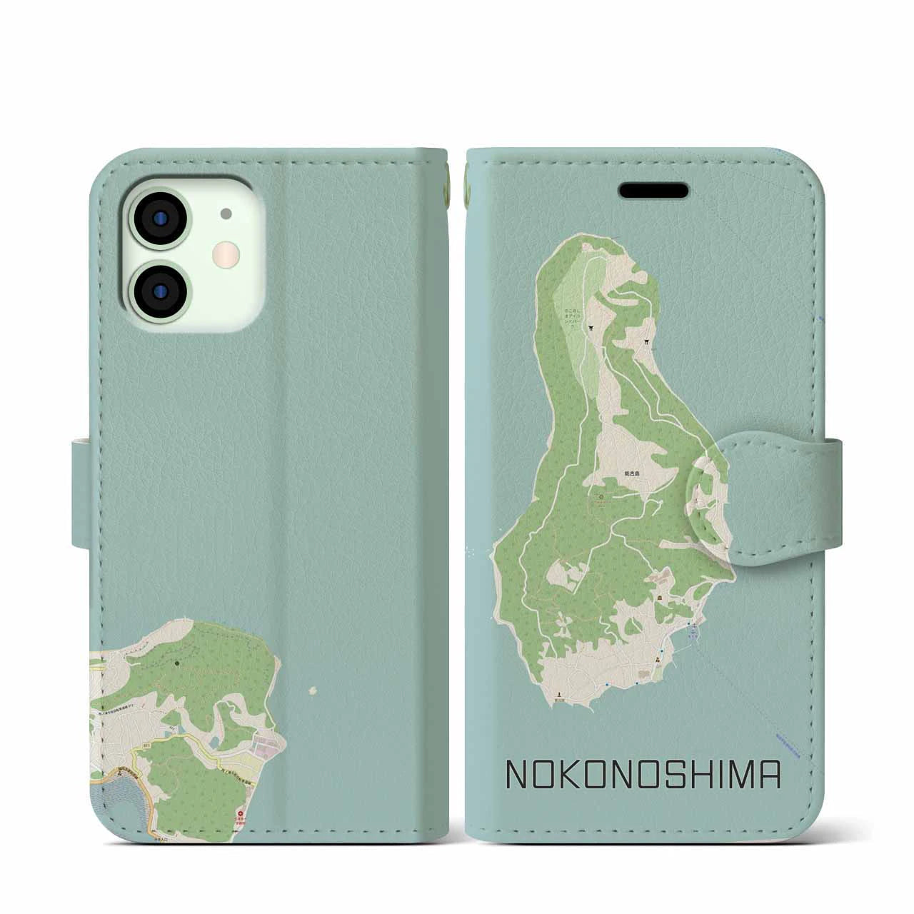 【能古島(福岡県)】地図柄iPhoneケース(手帳タイプ)ナチュラル・iPhone 12 mini 用
