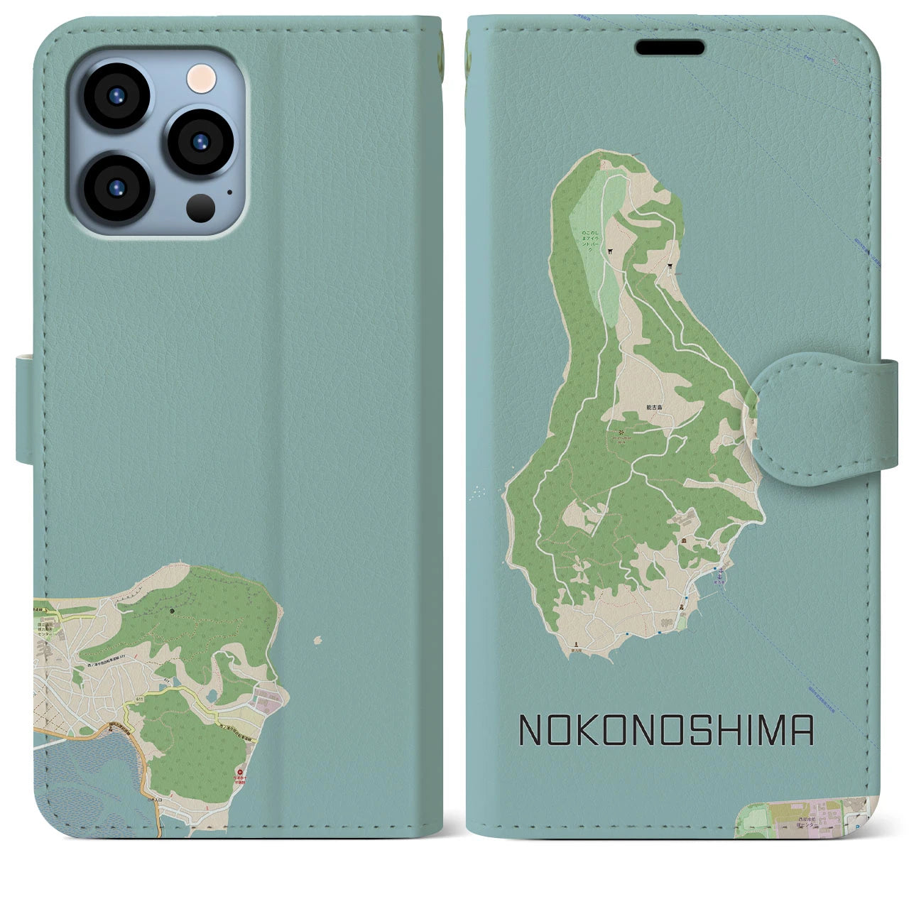 【能古島(福岡県)】地図柄iPhoneケース(手帳タイプ)ナチュラル・iPhone 13 Pro Max 用