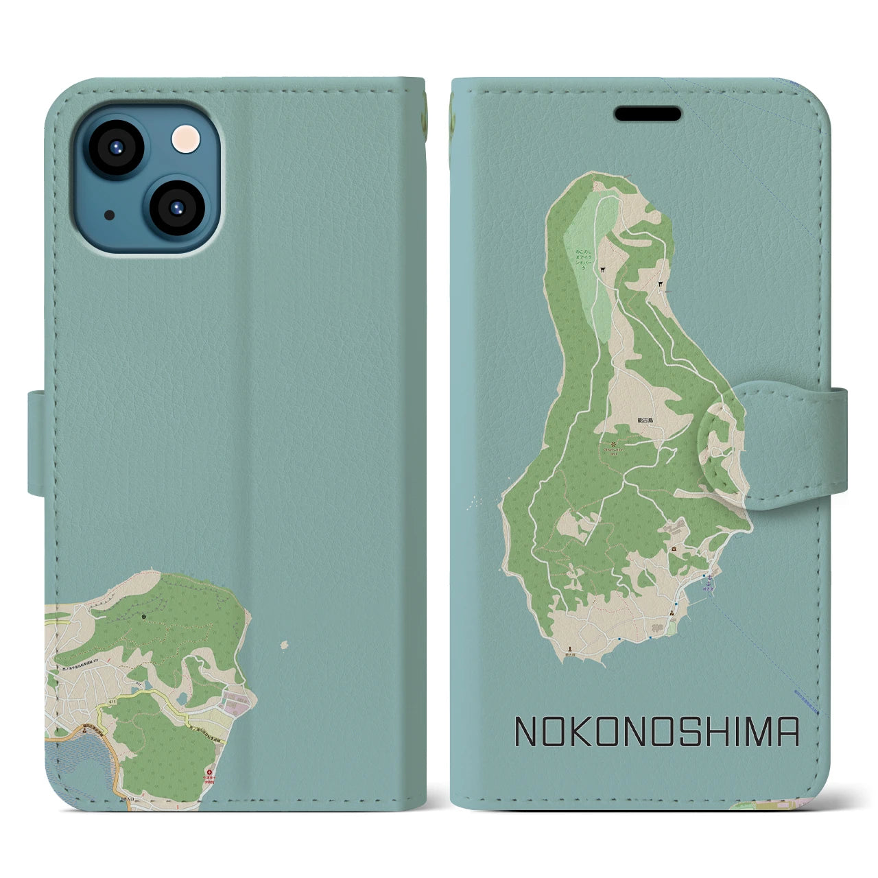 【能古島(福岡県)】地図柄iPhoneケース(手帳タイプ)ナチュラル・iPhone 13 用