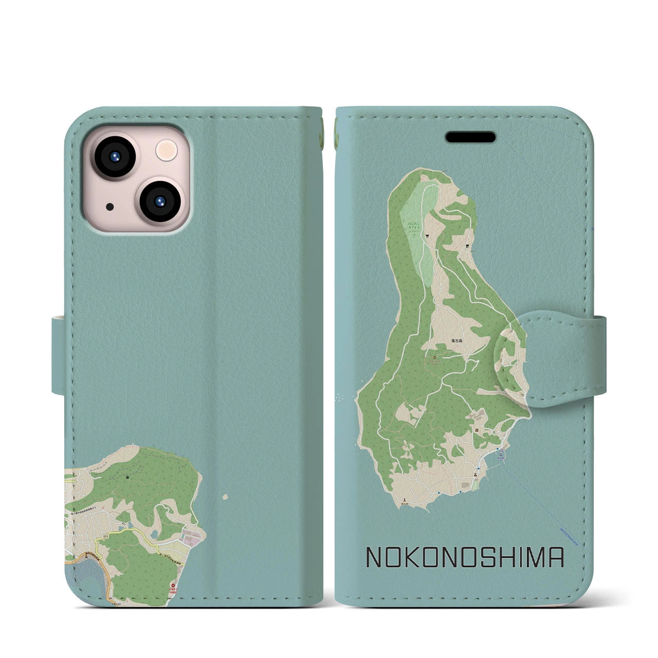 【能古島(福岡県)】地図柄iPhoneケース(手帳タイプ)ナチュラル・iPhone 13 mini 用