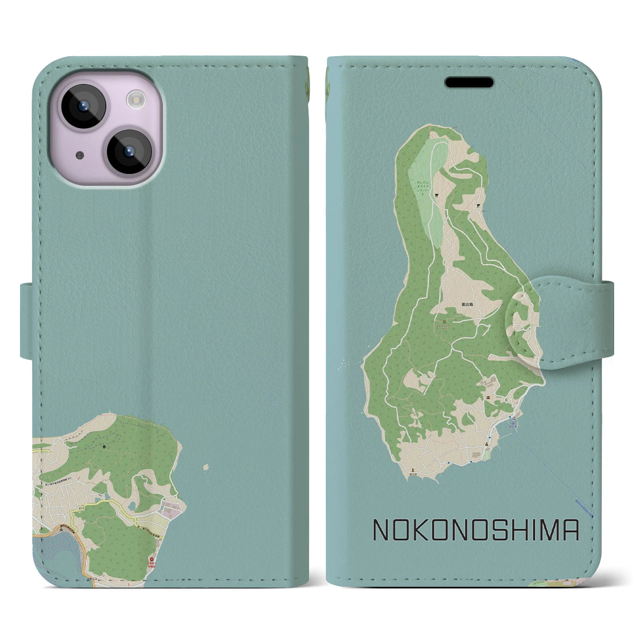 【能古島(福岡県)】地図柄iPhoneケース(手帳タイプ)ナチュラル・iPhone 14 用