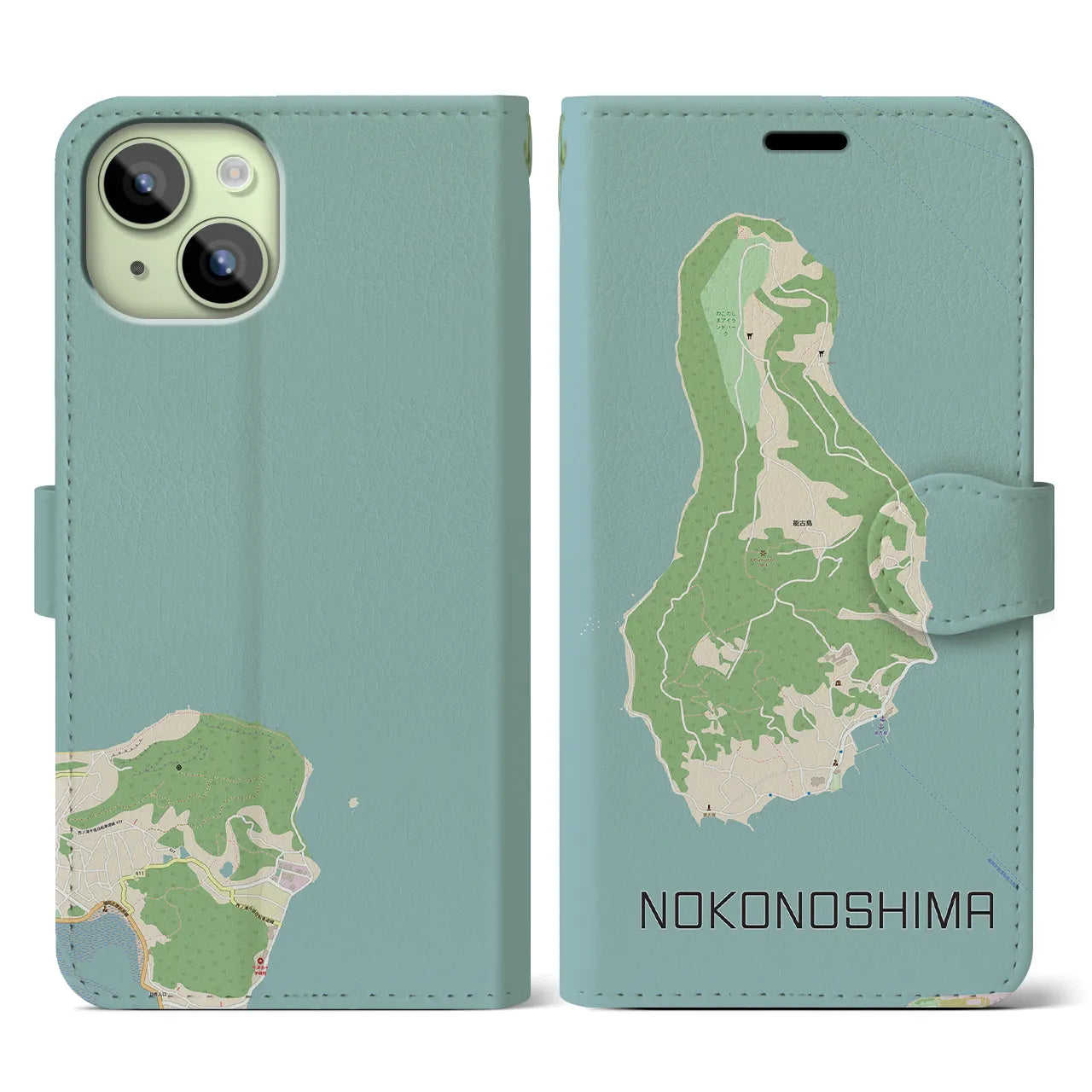 【能古島(福岡県)】地図柄iPhoneケース(手帳タイプ)ナチュラル・iPhone 15 用