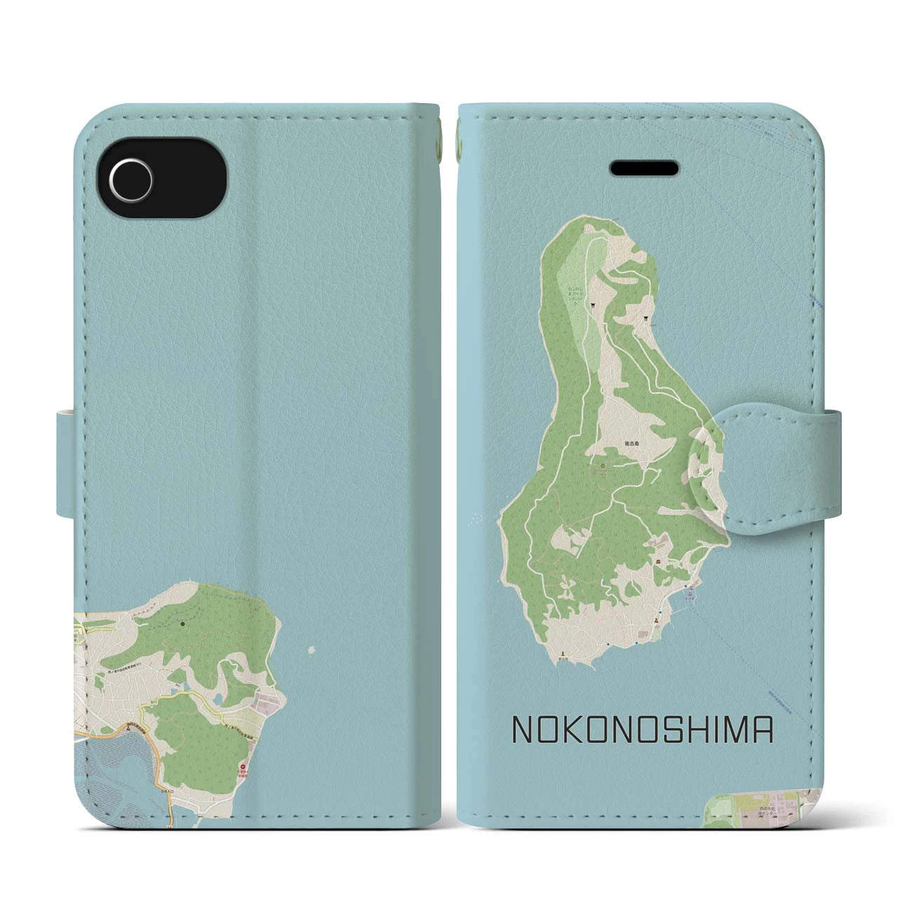 【能古島(福岡県)】地図柄iPhoneケース(手帳タイプ)ナチュラル・iPhone SE(第3 / 第2世代) / 8 / 7 / 6s / 6 用