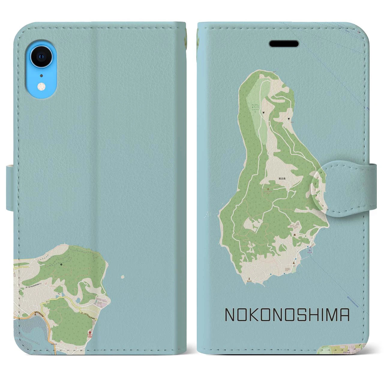 【能古島(福岡県)】地図柄iPhoneケース(手帳タイプ)ナチュラル・iPhone XR 用