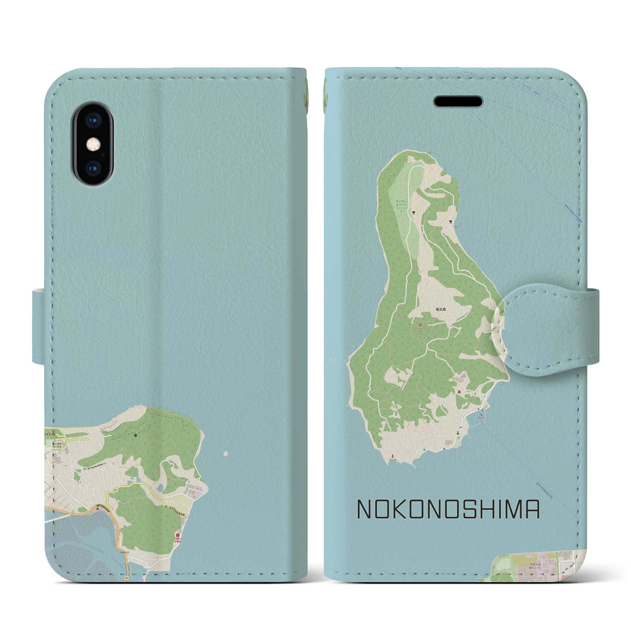 【能古島(福岡県)】地図柄iPhoneケース(手帳タイプ)ナチュラル・iPhone XS / X 用
