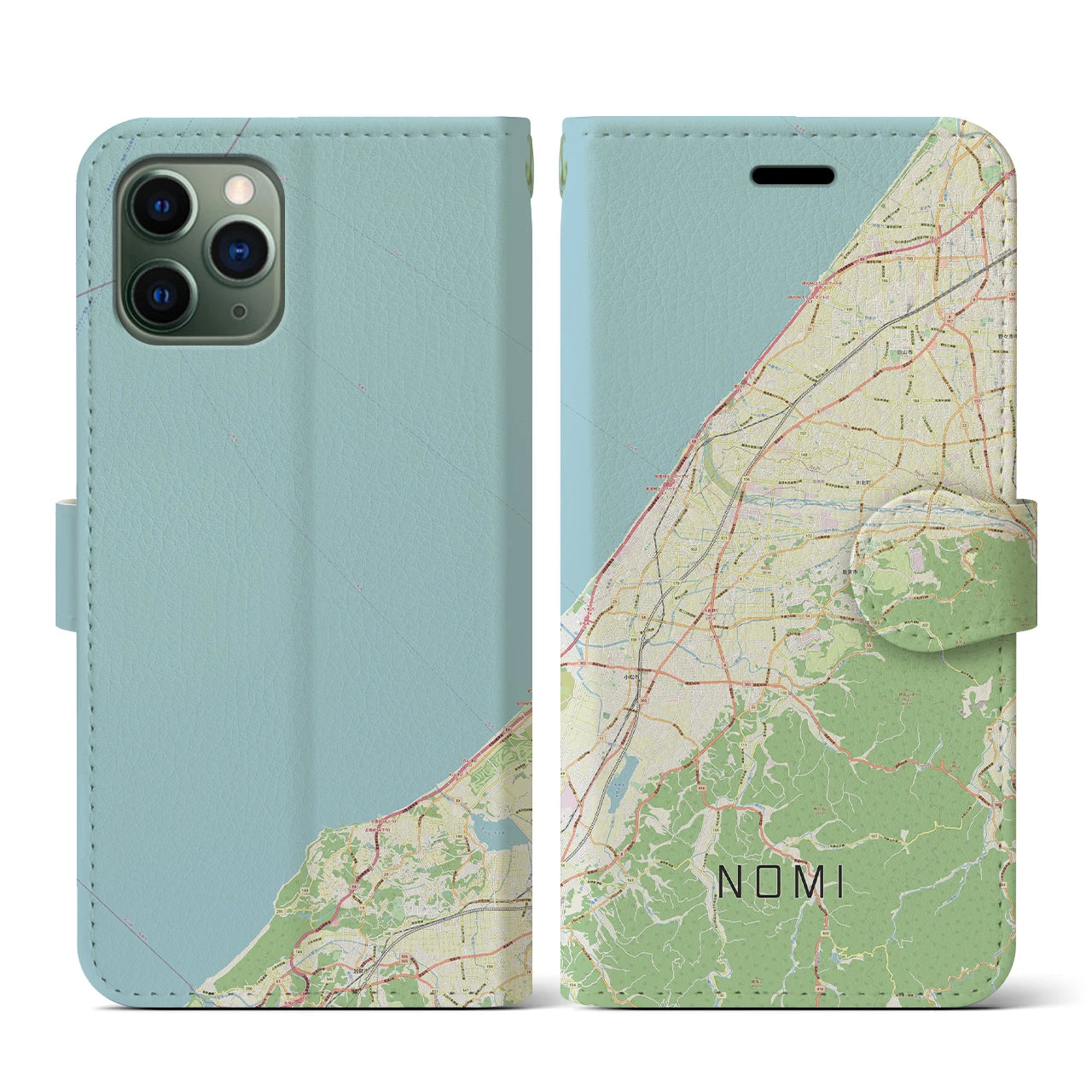 【能美(石川県)】地図柄iPhoneケース(手帳タイプ)ナチュラル・iPhone 11 Pro 用