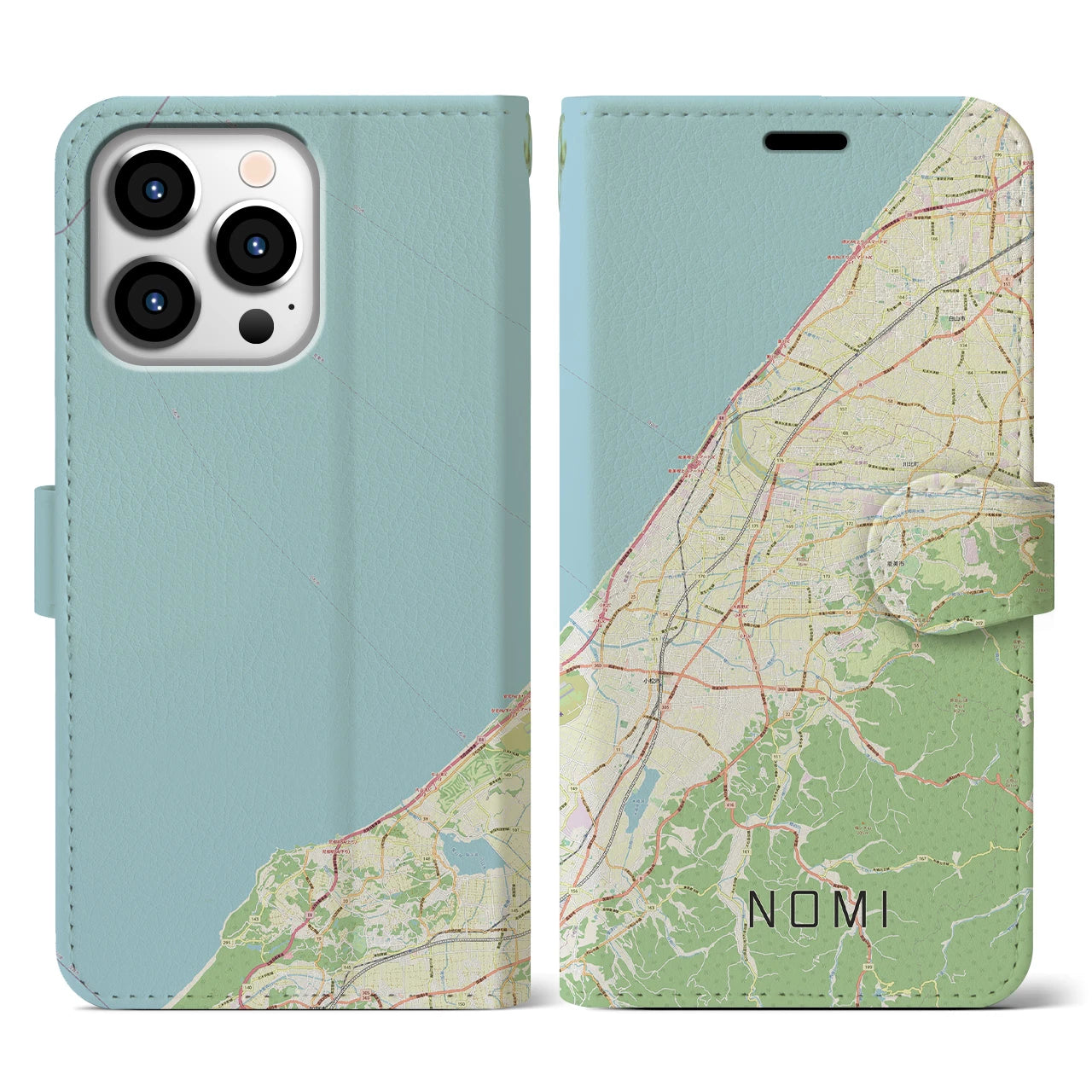 【能美(石川県)】地図柄iPhoneケース(手帳タイプ)ナチュラル・iPhone 13 Pro 用