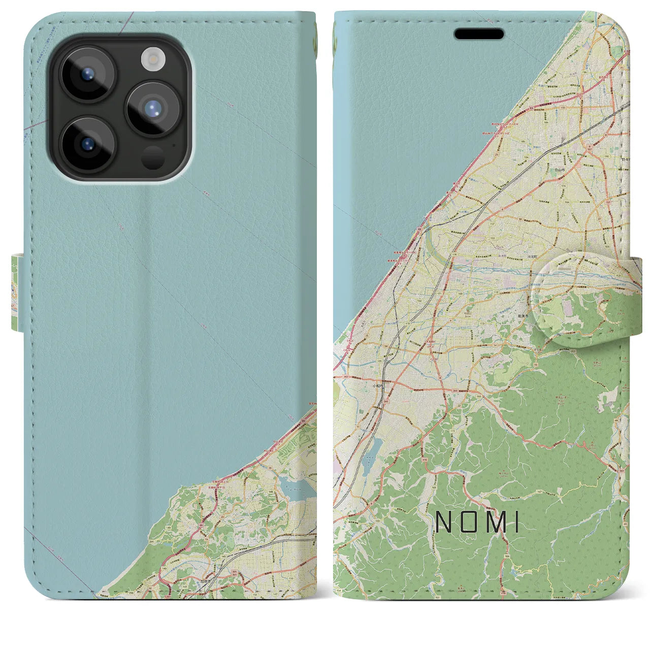 【能美(石川県)】地図柄iPhoneケース(手帳タイプ)ナチュラル・iPhone 15 Pro Max 用