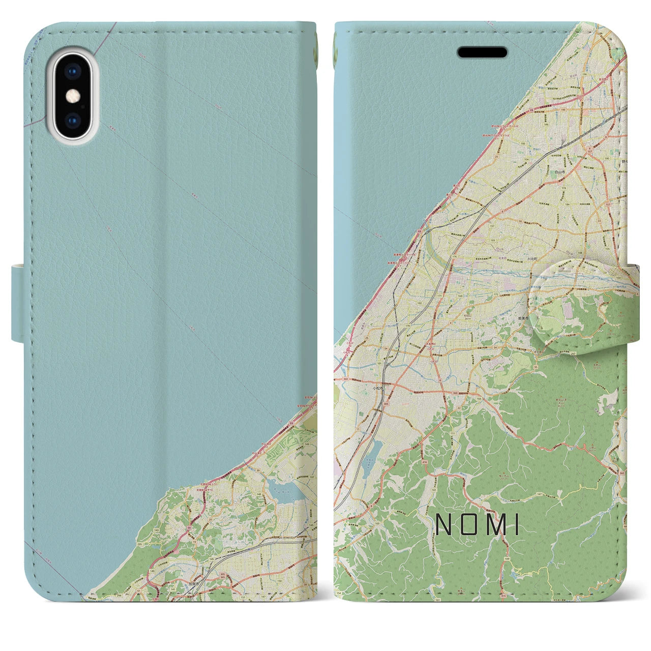 【能美(石川県)】地図柄iPhoneケース(手帳タイプ)ナチュラル・iPhone XS Max 用