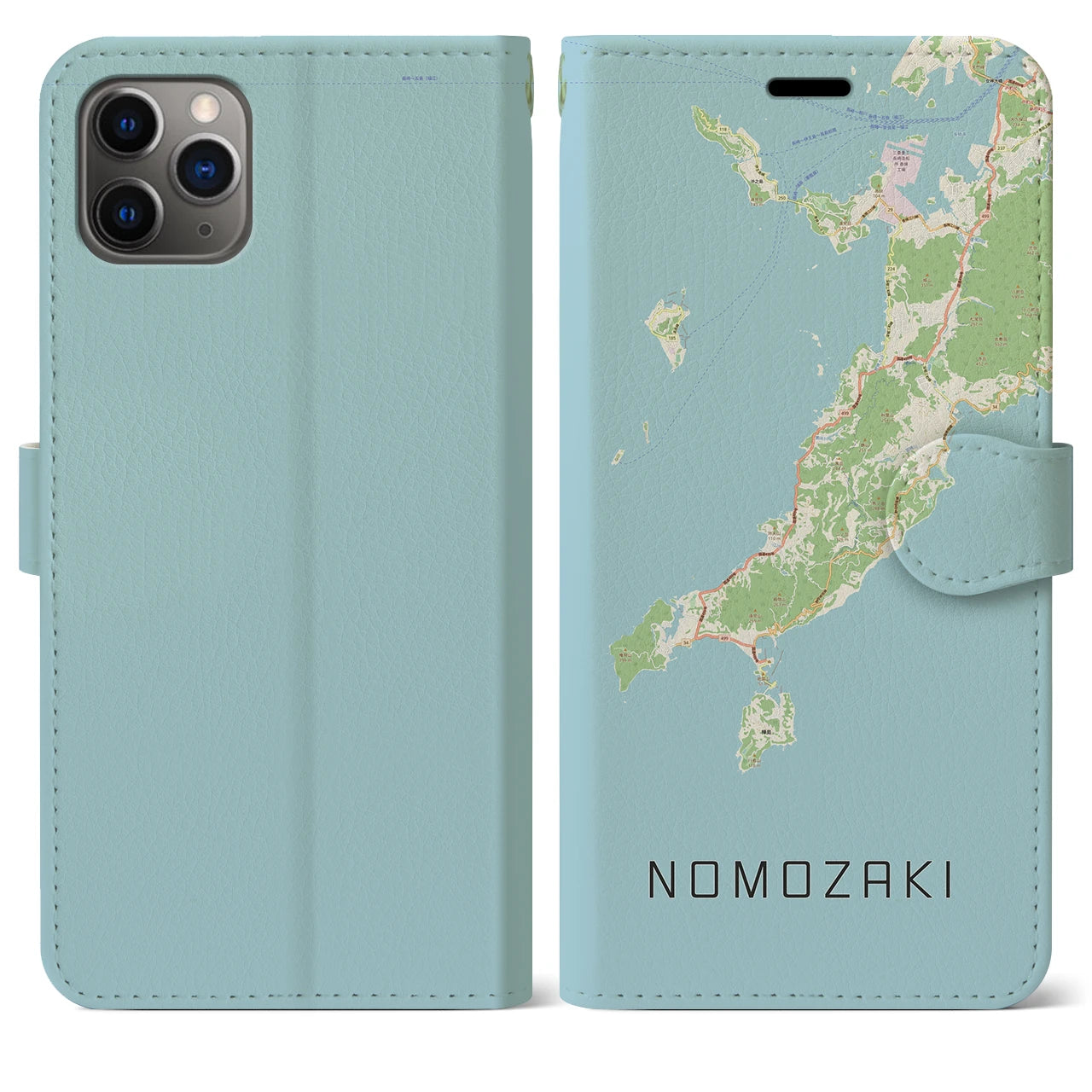 【野母崎(長崎県)】地図柄iPhoneケース(手帳タイプ)ナチュラル・iPhone 11 Pro Max 用