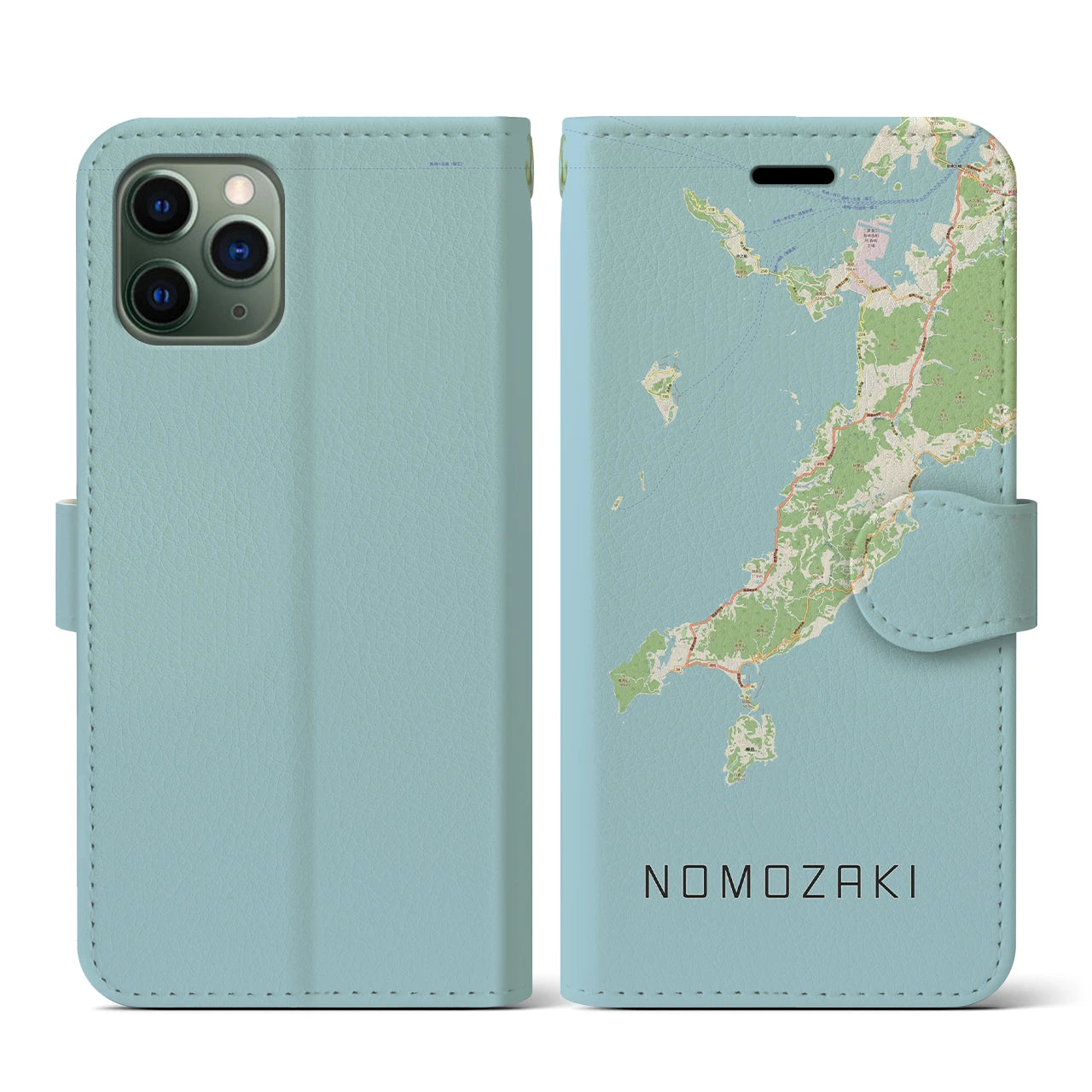 【野母崎(長崎県)】地図柄iPhoneケース(手帳タイプ)ナチュラル・iPhone 11 Pro 用