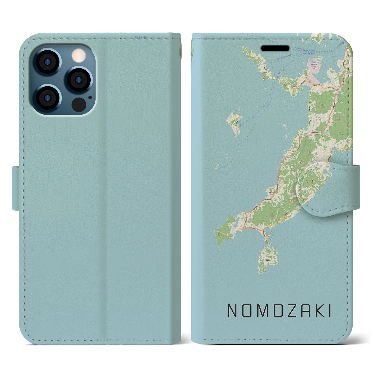 【野母崎(長崎県)】地図柄iPhoneケース(手帳タイプ)ナチュラル・iPhone 12 / 12 Pro 用