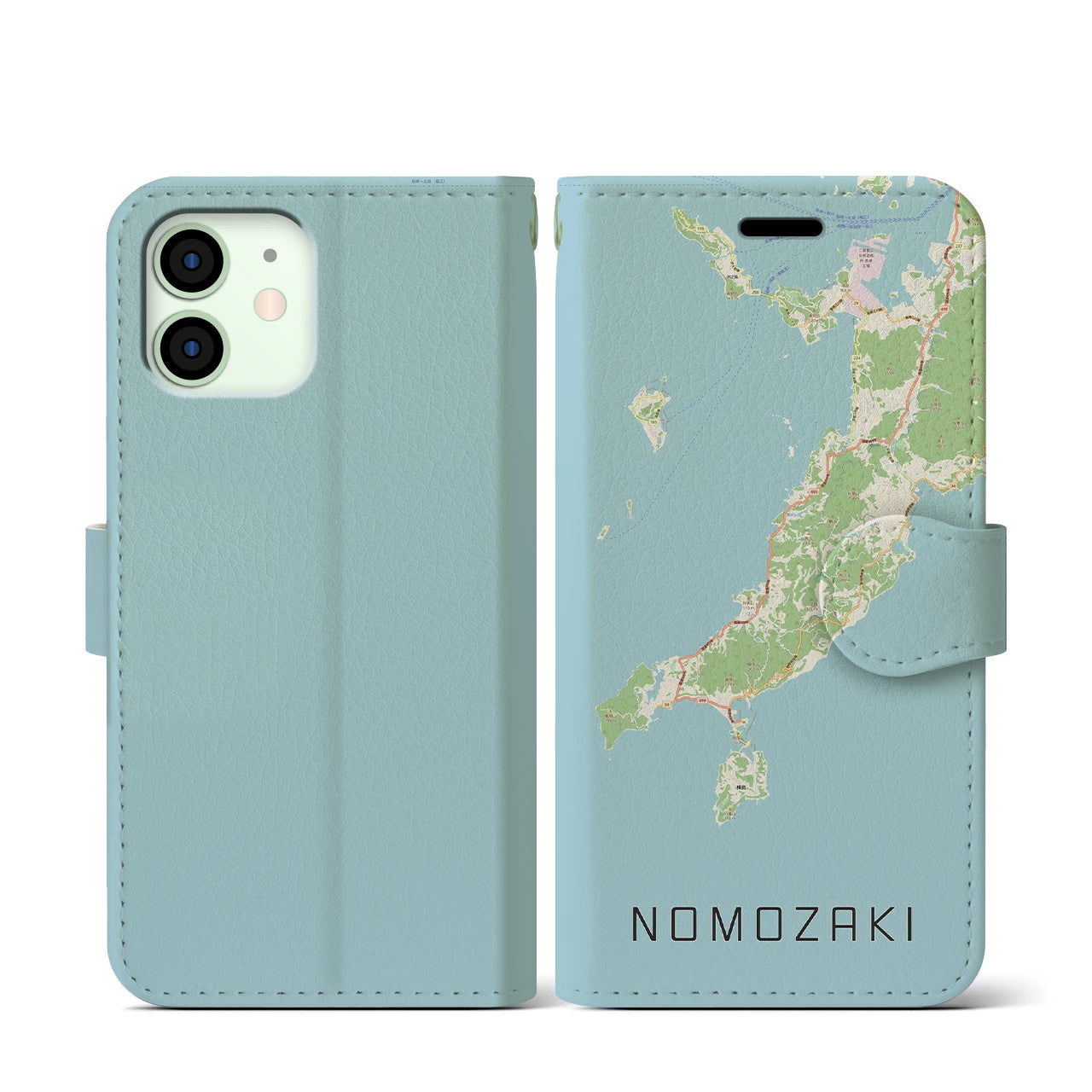 【野母崎(長崎県)】地図柄iPhoneケース(手帳タイプ)ナチュラル・iPhone 12 mini 用