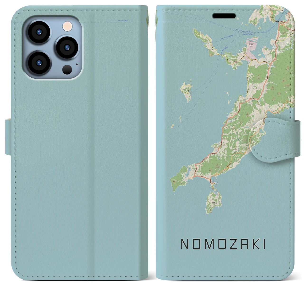 【野母崎(長崎県)】地図柄iPhoneケース(手帳タイプ)ナチュラル・iPhone 13 Pro Max 用