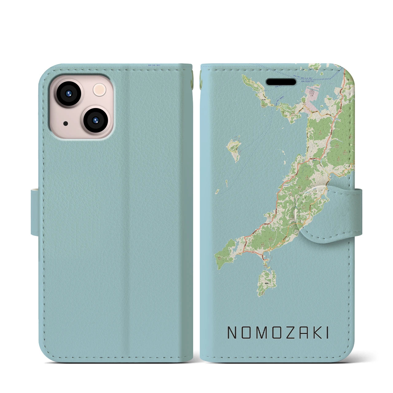 【野母崎(長崎県)】地図柄iPhoneケース(手帳タイプ)ナチュラル・iPhone 13 mini 用