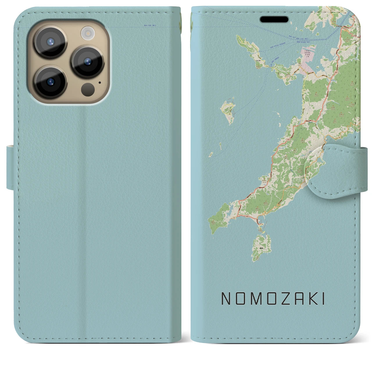 【野母崎(長崎県)】地図柄iPhoneケース(手帳タイプ)ナチュラル・iPhone 14 Pro Max 用