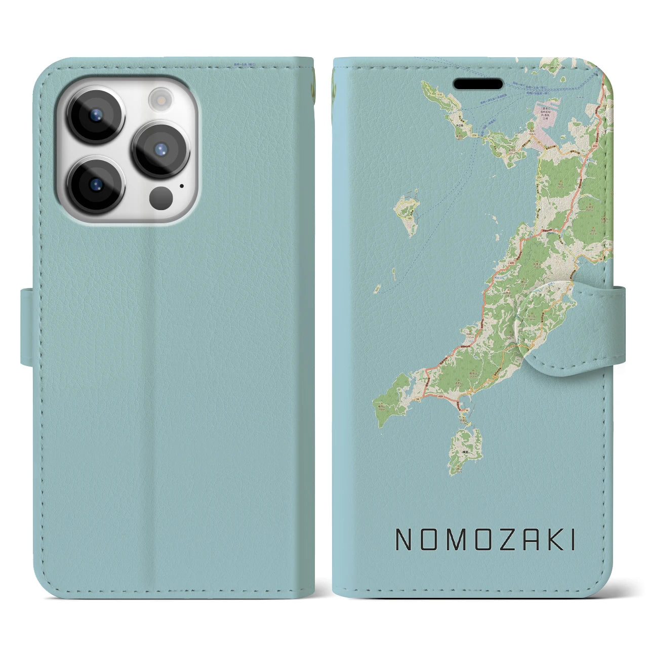 【野母崎(長崎県)】地図柄iPhoneケース(手帳タイプ)ナチュラル・iPhone 14 Pro 用