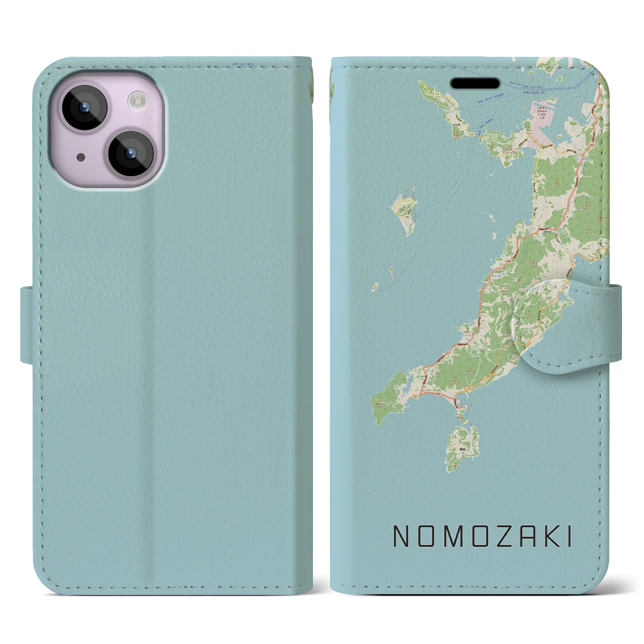 【野母崎(長崎県)】地図柄iPhoneケース(手帳タイプ)ナチュラル・iPhone 14 用