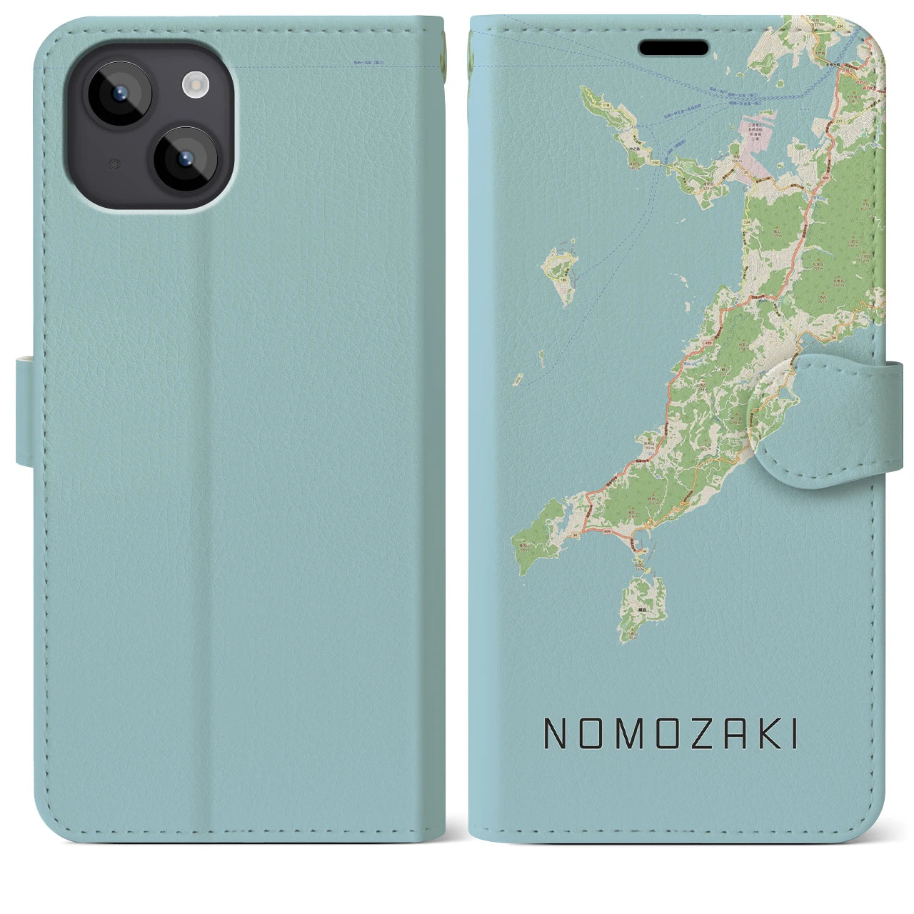 【野母崎(長崎県)】地図柄iPhoneケース(手帳タイプ)ナチュラル・iPhone 14 Plus 用
