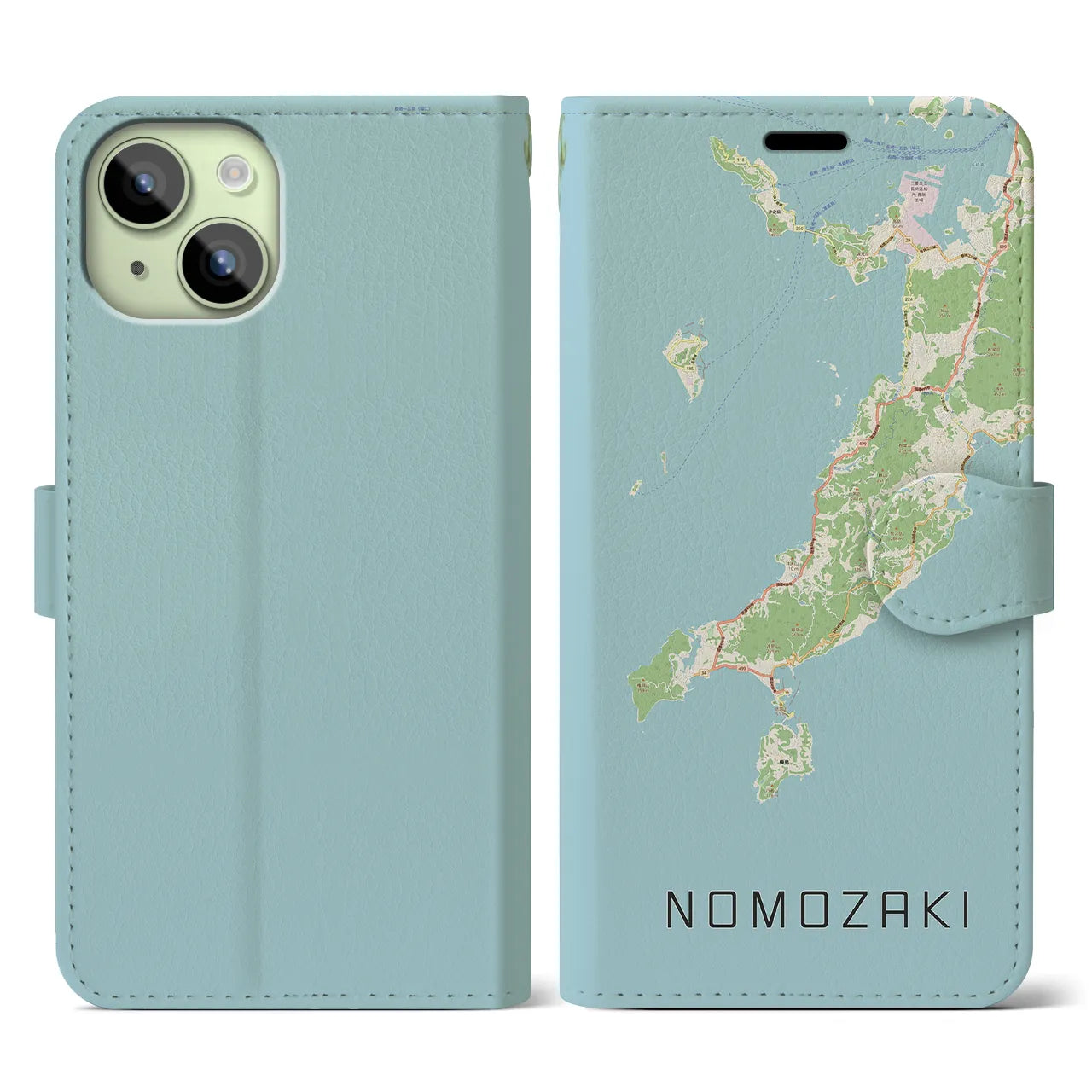 【野母崎(長崎県)】地図柄iPhoneケース(手帳タイプ)ナチュラル・iPhone 15 用