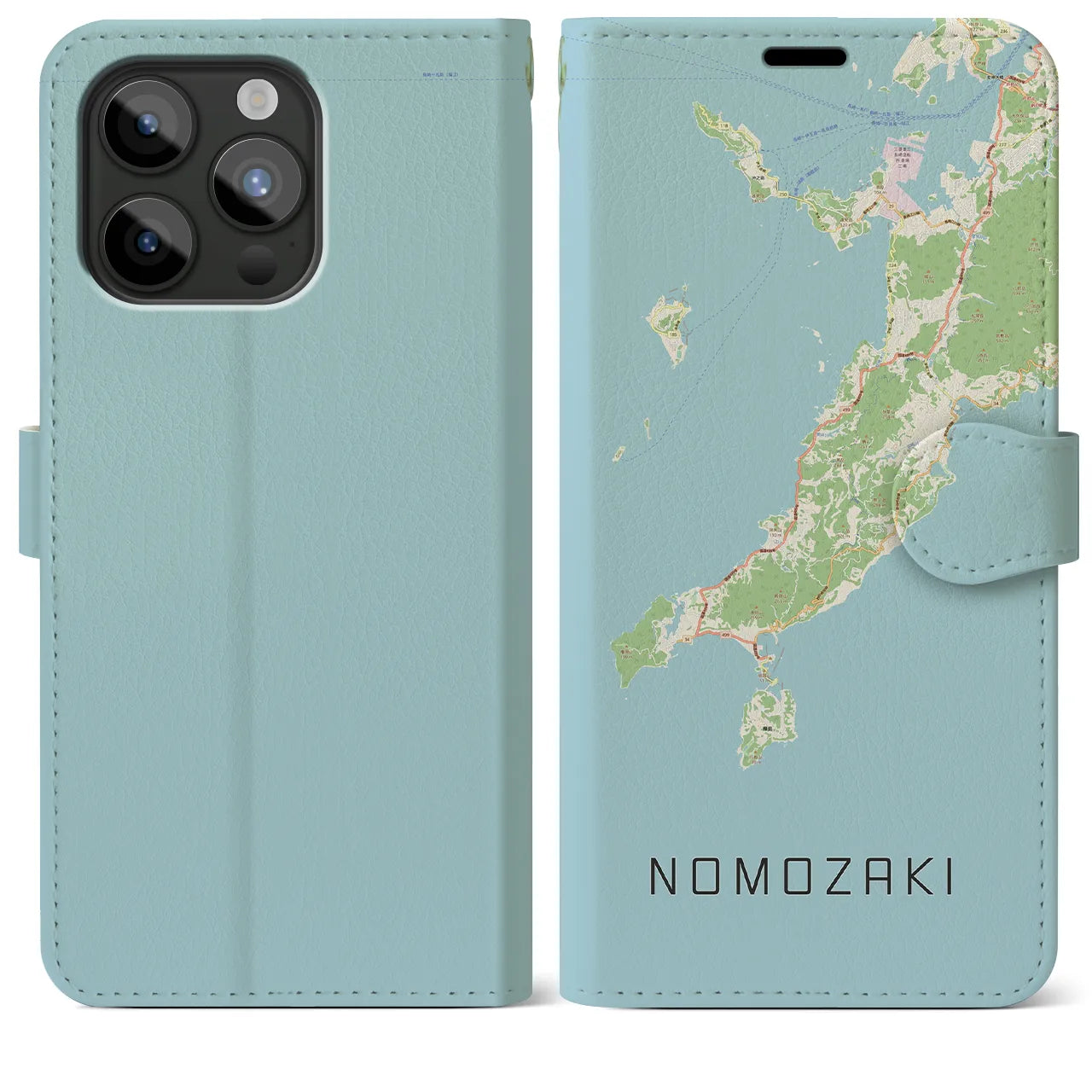 【野母崎(長崎県)】地図柄iPhoneケース(手帳タイプ)ナチュラル・iPhone 15 Pro Max 用