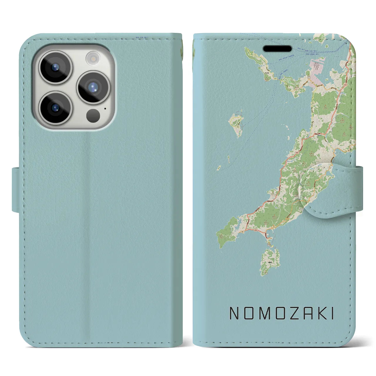 【野母崎(長崎県)】地図柄iPhoneケース(手帳タイプ)ナチュラル・iPhone 15 Pro 用