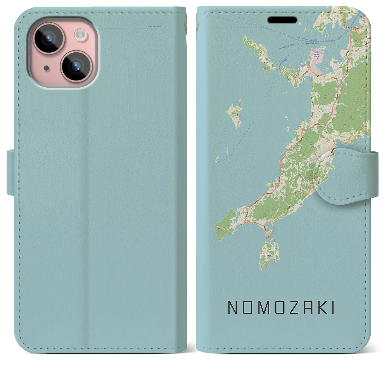 【野母崎(長崎県)】地図柄iPhoneケース(手帳タイプ)ナチュラル・iPhone 15 Plus 用