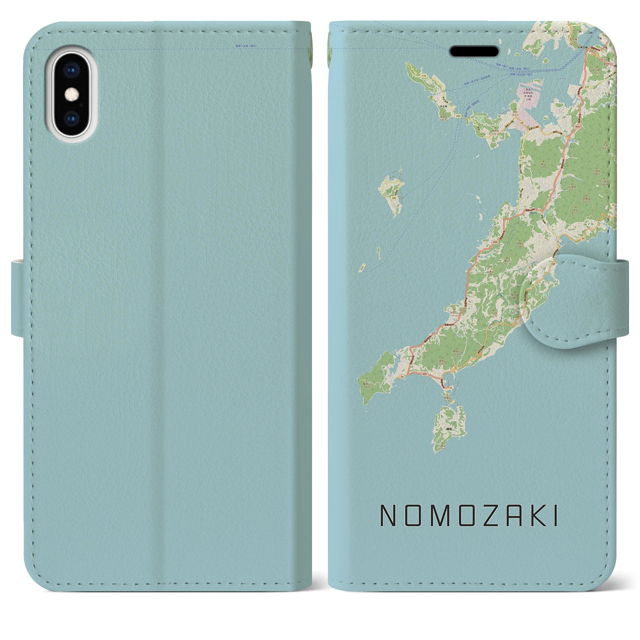 【野母崎(長崎県)】地図柄iPhoneケース(手帳タイプ)ナチュラル・iPhone XS Max 用