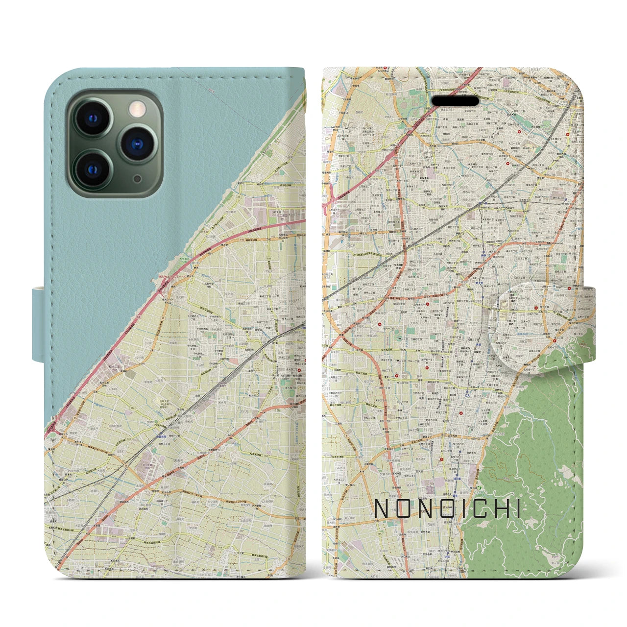 【野々市(石川県)】地図柄iPhoneケース(手帳タイプ)ナチュラル・iPhone 11 Pro 用