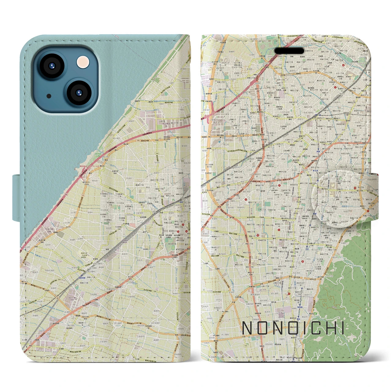 【野々市(石川県)】地図柄iPhoneケース(手帳タイプ)ナチュラル・iPhone 13 用