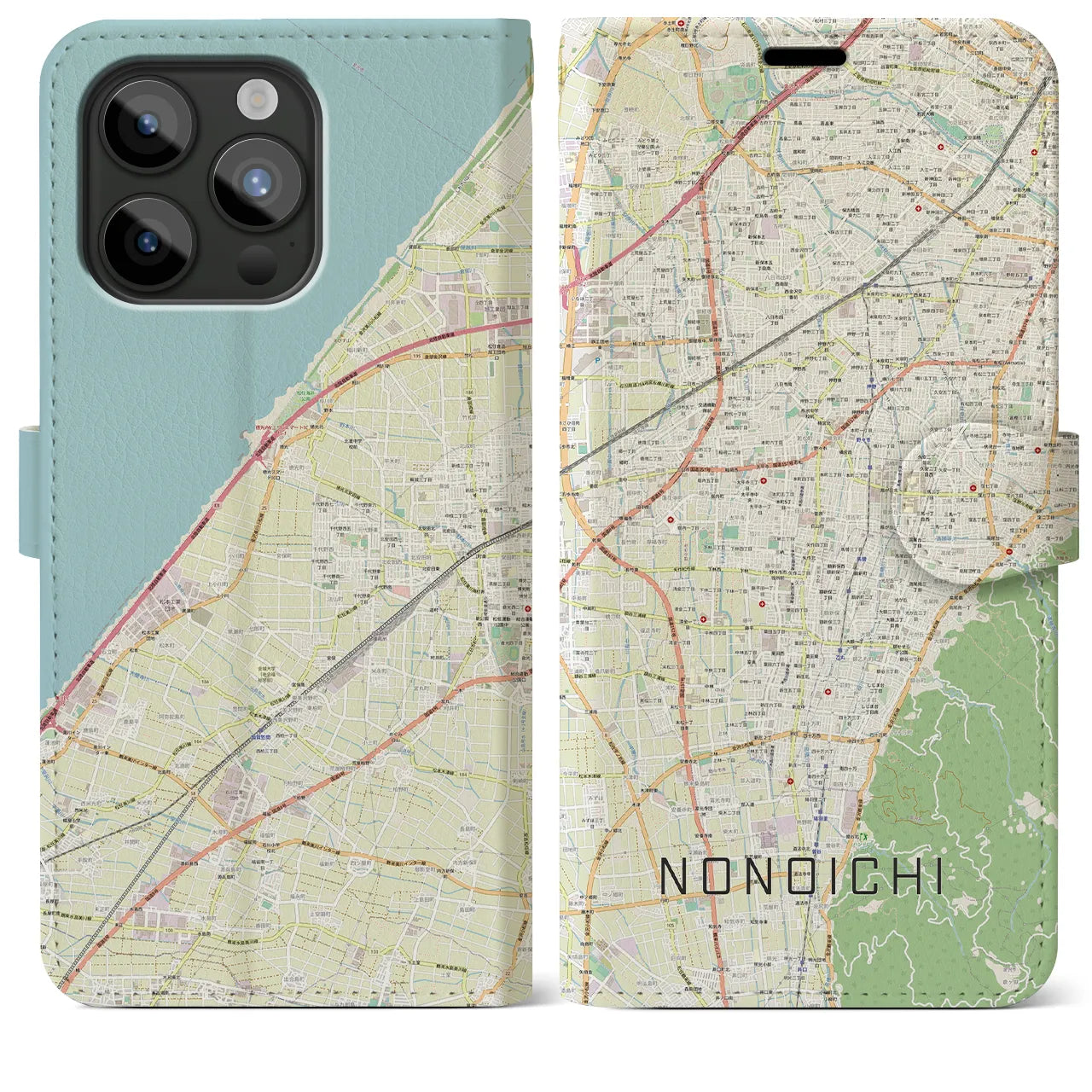 【野々市(石川県)】地図柄iPhoneケース(手帳タイプ)ナチュラル・iPhone 15 Pro Max 用