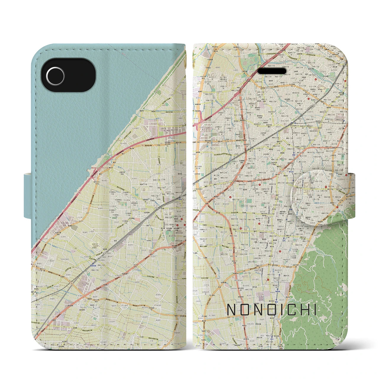 【野々市(石川県)】地図柄iPhoneケース(手帳タイプ)ナチュラル・iPhone SE(第3 / 第2世代) / 8 / 7 / 6s / 6 用