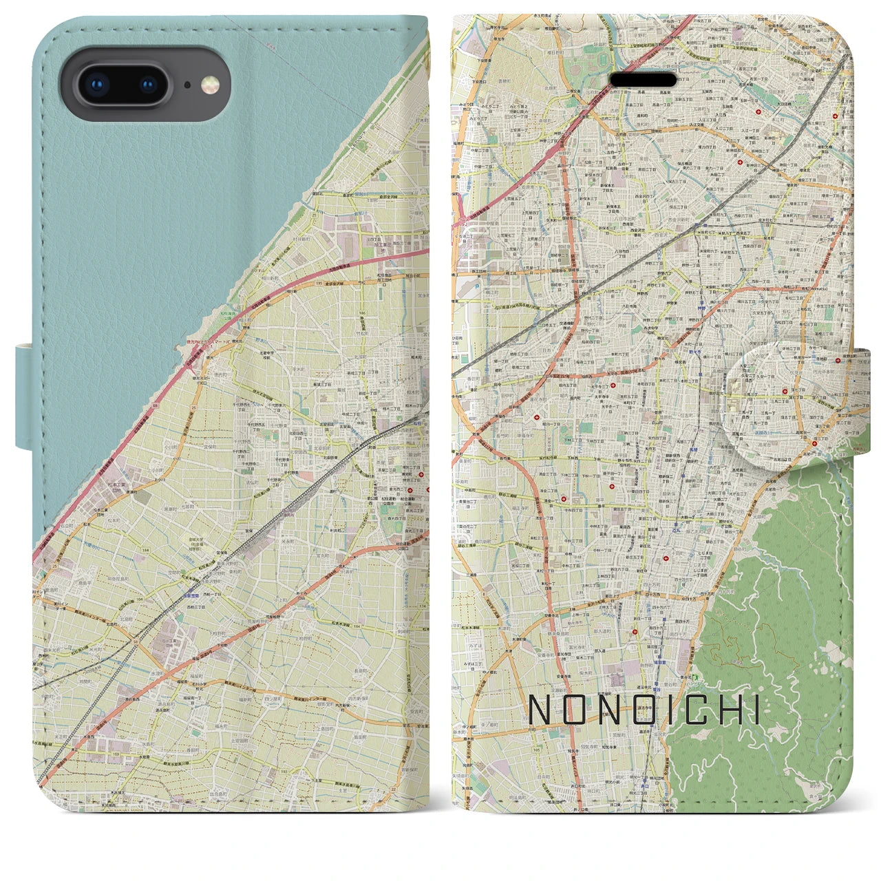 【野々市(石川県)】地図柄iPhoneケース(手帳タイプ)ナチュラル・iPhone 8Plus /7Plus / 6sPlus / 6Plus 用