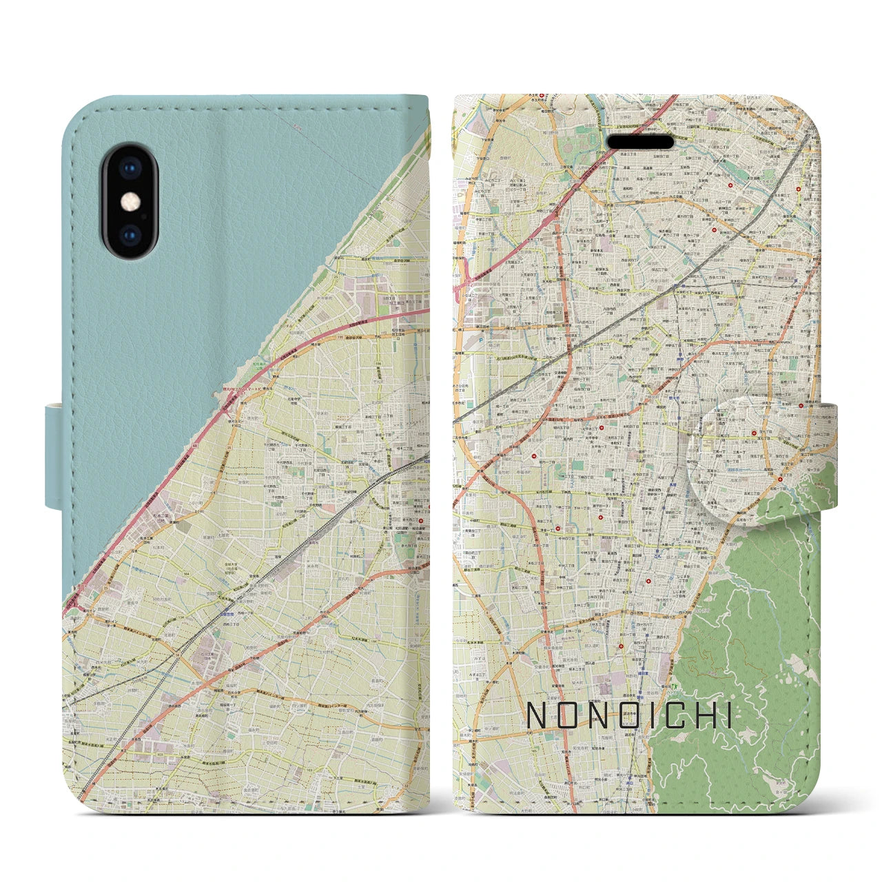 【野々市(石川県)】地図柄iPhoneケース(手帳タイプ)ナチュラル・iPhone XS / X 用