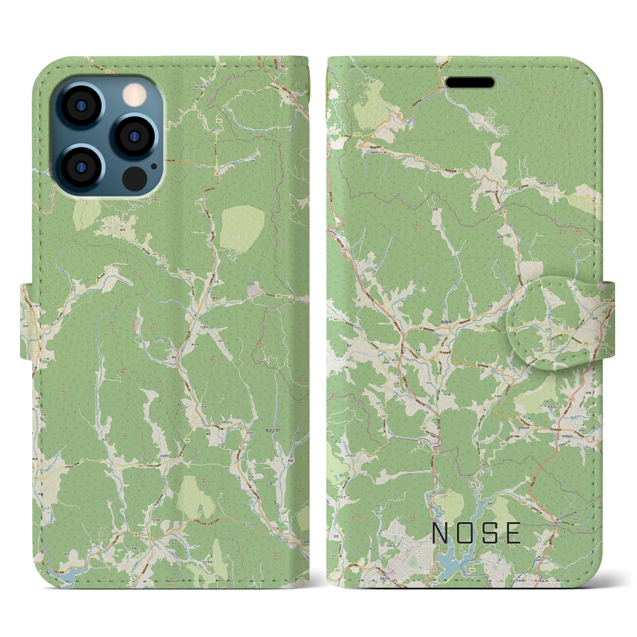 【能勢(大阪府)】地図柄iPhoneケース(手帳タイプ)ナチュラル・iPhone 12 / 12 Pro 用