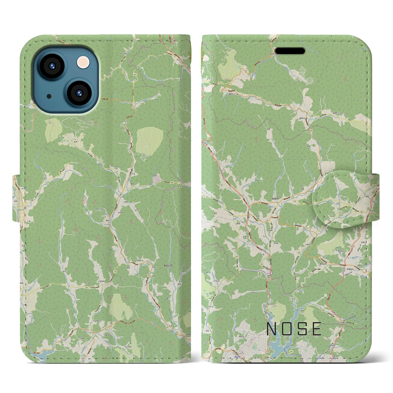 【能勢(大阪府)】地図柄iPhoneケース(手帳タイプ)ナチュラル・iPhone 13 用