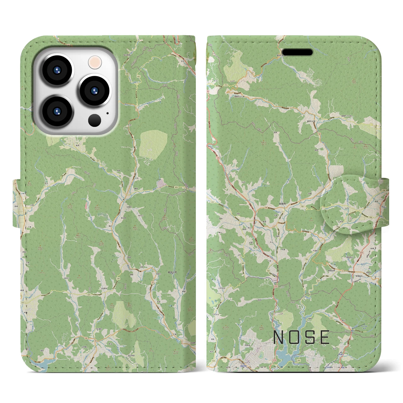 【能勢(大阪府)】地図柄iPhoneケース(手帳タイプ)ナチュラル・iPhone 13 Pro 用