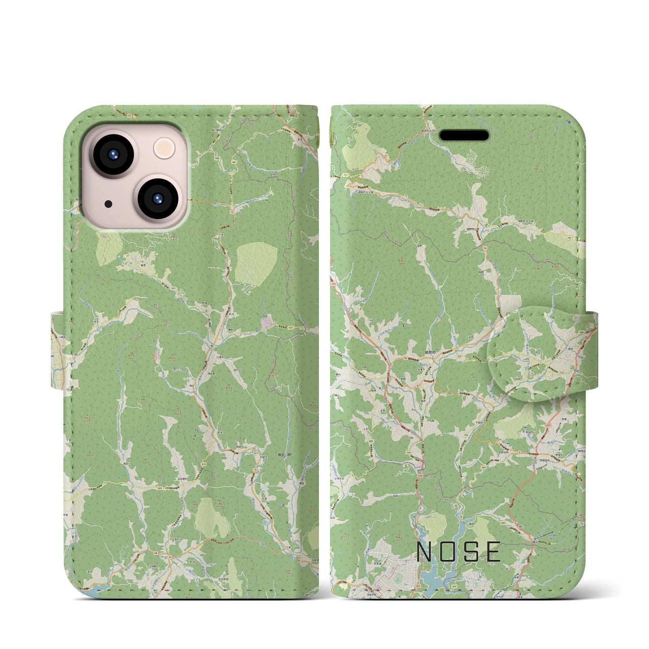 【能勢(大阪府)】地図柄iPhoneケース(手帳タイプ)ナチュラル・iPhone 13 mini 用