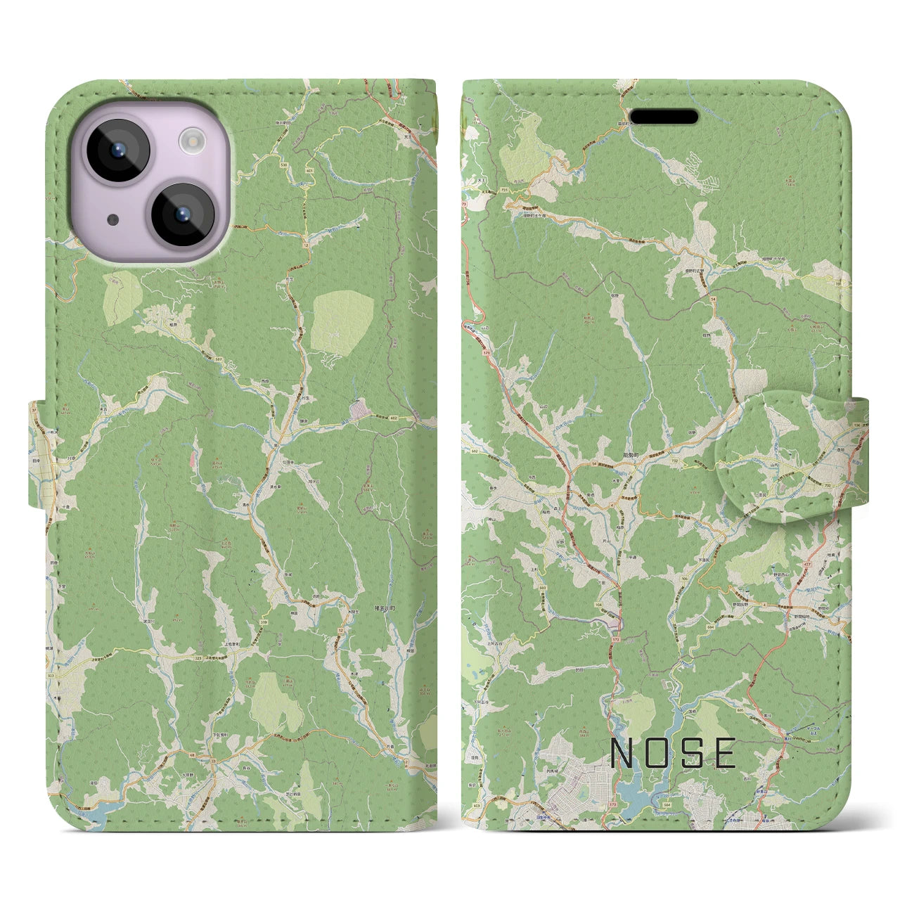 【能勢(大阪府)】地図柄iPhoneケース(手帳タイプ)ナチュラル・iPhone 14 用