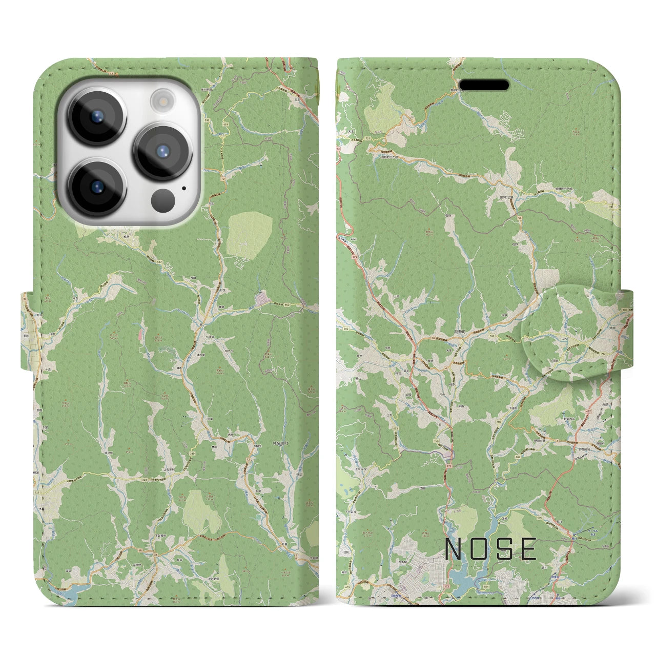 【能勢(大阪府)】地図柄iPhoneケース(手帳タイプ)ナチュラル・iPhone 14 Pro 用