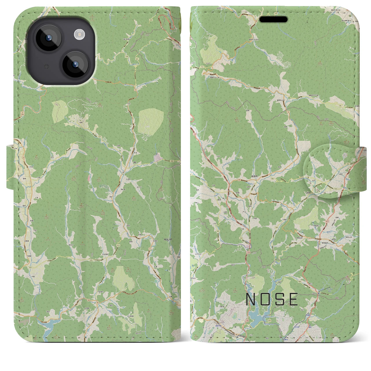 【能勢(大阪府)】地図柄iPhoneケース(手帳タイプ)ナチュラル・iPhone 14 Plus 用